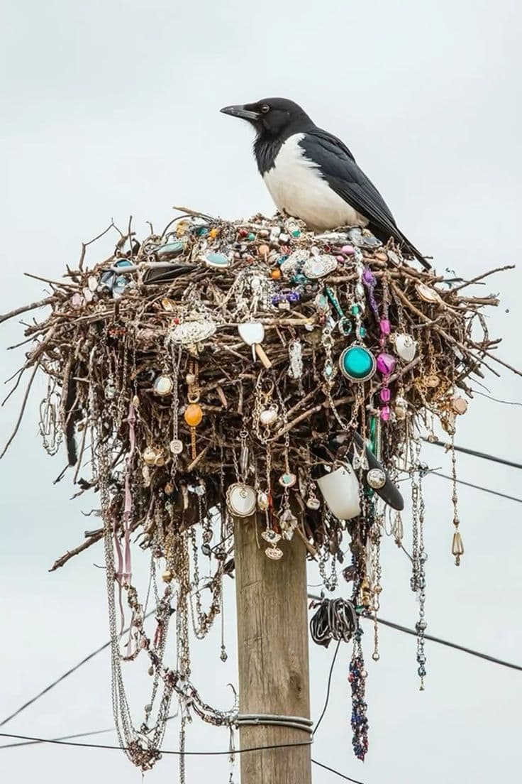 Magpie collecting shiny objects